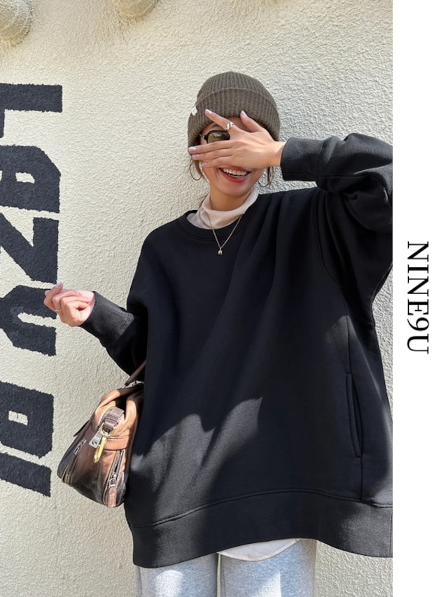 sweat oversize round-neck pullover 2color【NINE7500】