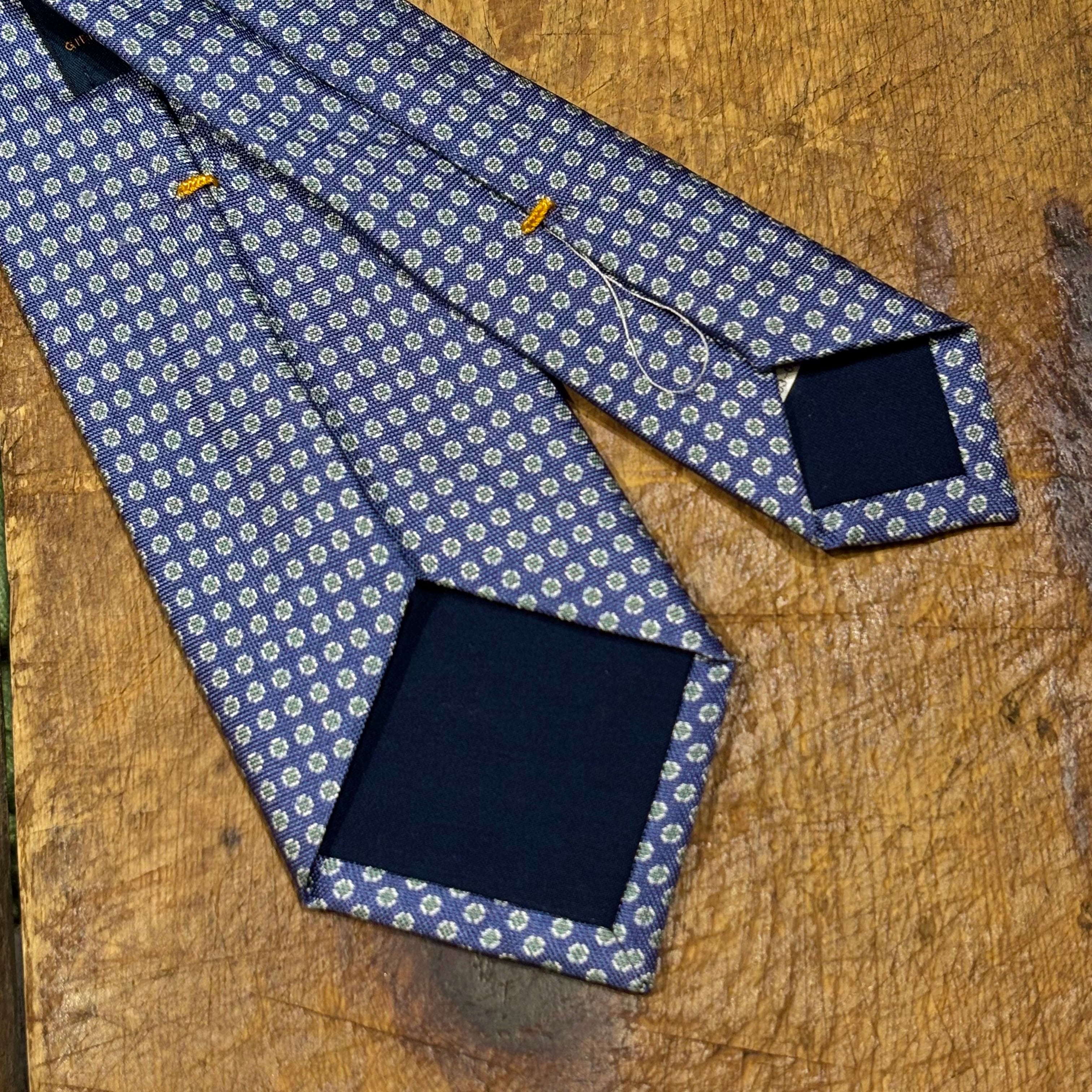 Gierre 未使用品 シルク100% ネクタイ ブルー×ライトグリーン 小紋
