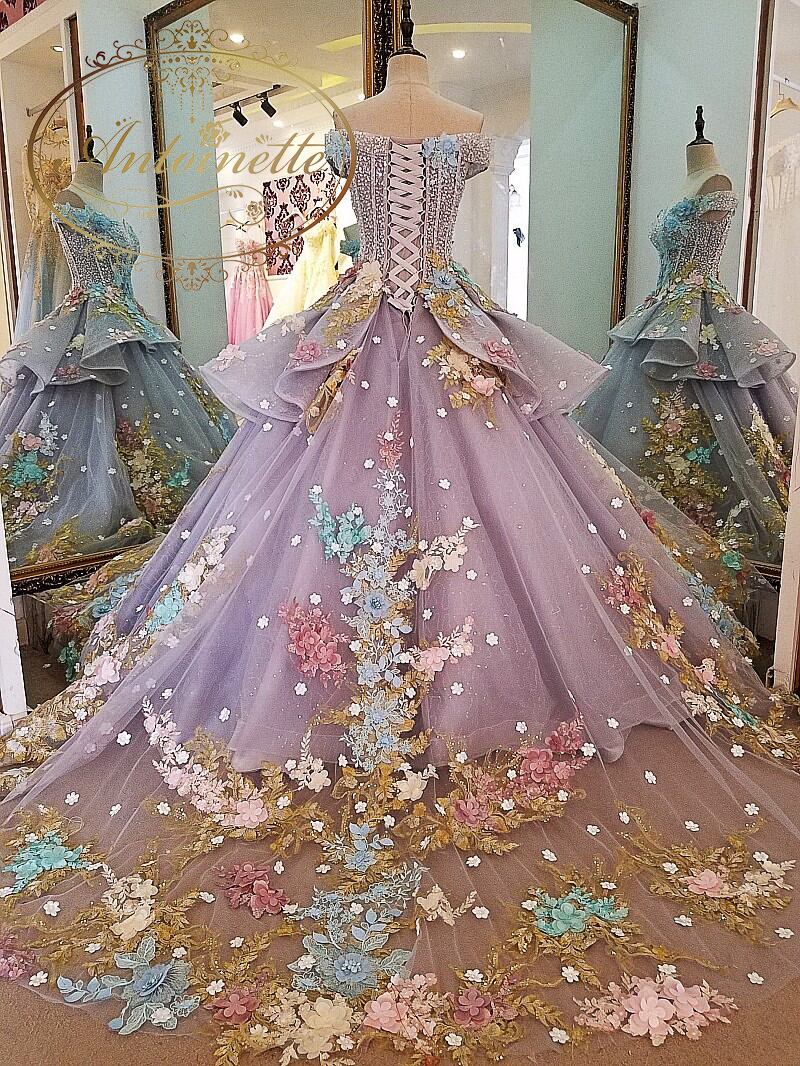 S~M【訳あり】ウェディングドレス 花柄 花 刺繍 造花 オートクチュール 