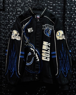 【ÆIEM】vintage NFL Indianapolis Colts All Patch Racing Jacket – Tribal Flame Black Edition