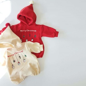 【BABY&KID】冬新作メリークリスマスボアありフーディーロンパース