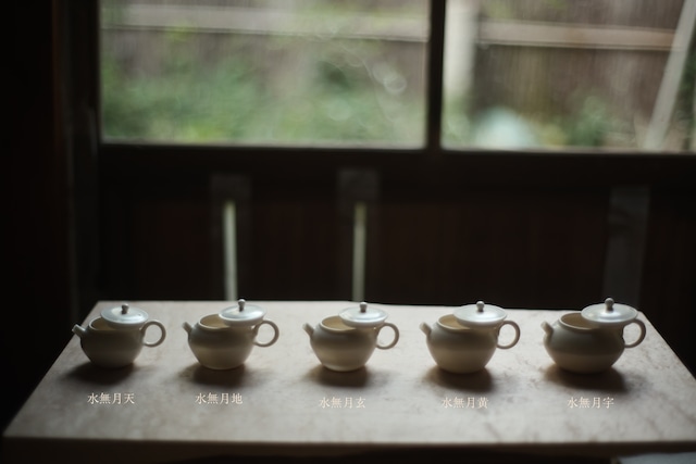 徳化薄胎薪窯白磁茶壺・丙午水無月5種＜高身＞（ろくろ引き・林澤陽）