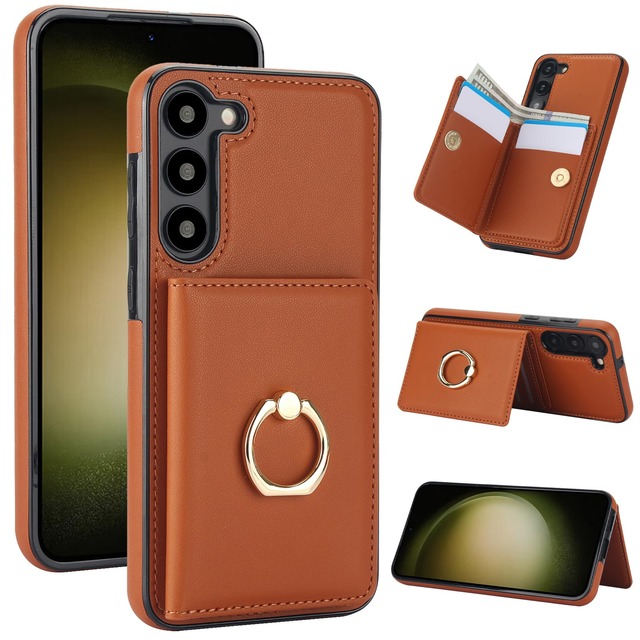 Galaxy S23 スマホケース 女性 綺麗な かわいい SC-51D スマホカバーおしゃれ 人気 可爱い SCG19 肩掛け 首かけ 斜めがけ ショルダー ケース ギャラクシー S23 携帯 保護ケース 纯色 シンプル PU 指紋防止 落下防止 Qi急速充電対応 TPU 携帯 カバー 薄型軽量 (ブラウン, Galaxy S23)