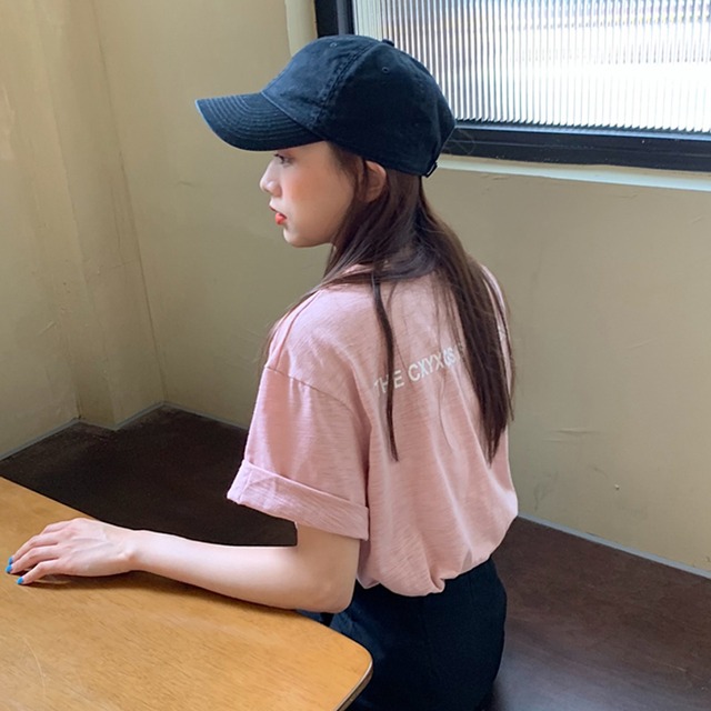 Tシャツ サマーレッドスタイルルーズ ピンク 夏物 試着室40108124323