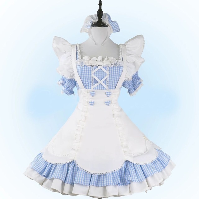 ハートボタンギンガムメイド服セットアップ