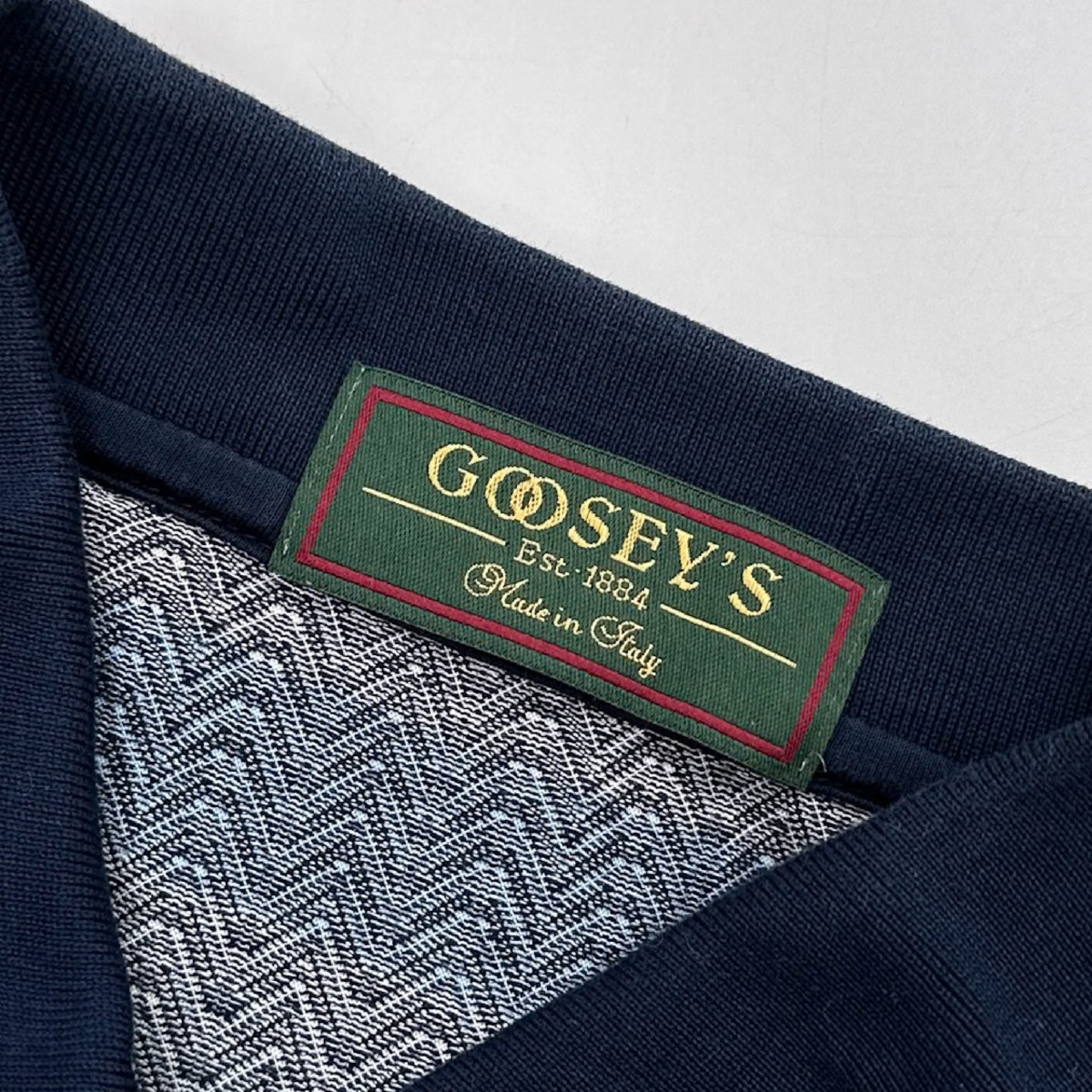 イタリア製◆GOOSEY'S ヘリンボーン ボーダー柄 コットン 半袖 ポロシャツ Mサイズ /伊製/MADE IN ITALY/天竺/ジャガード/メンズ
