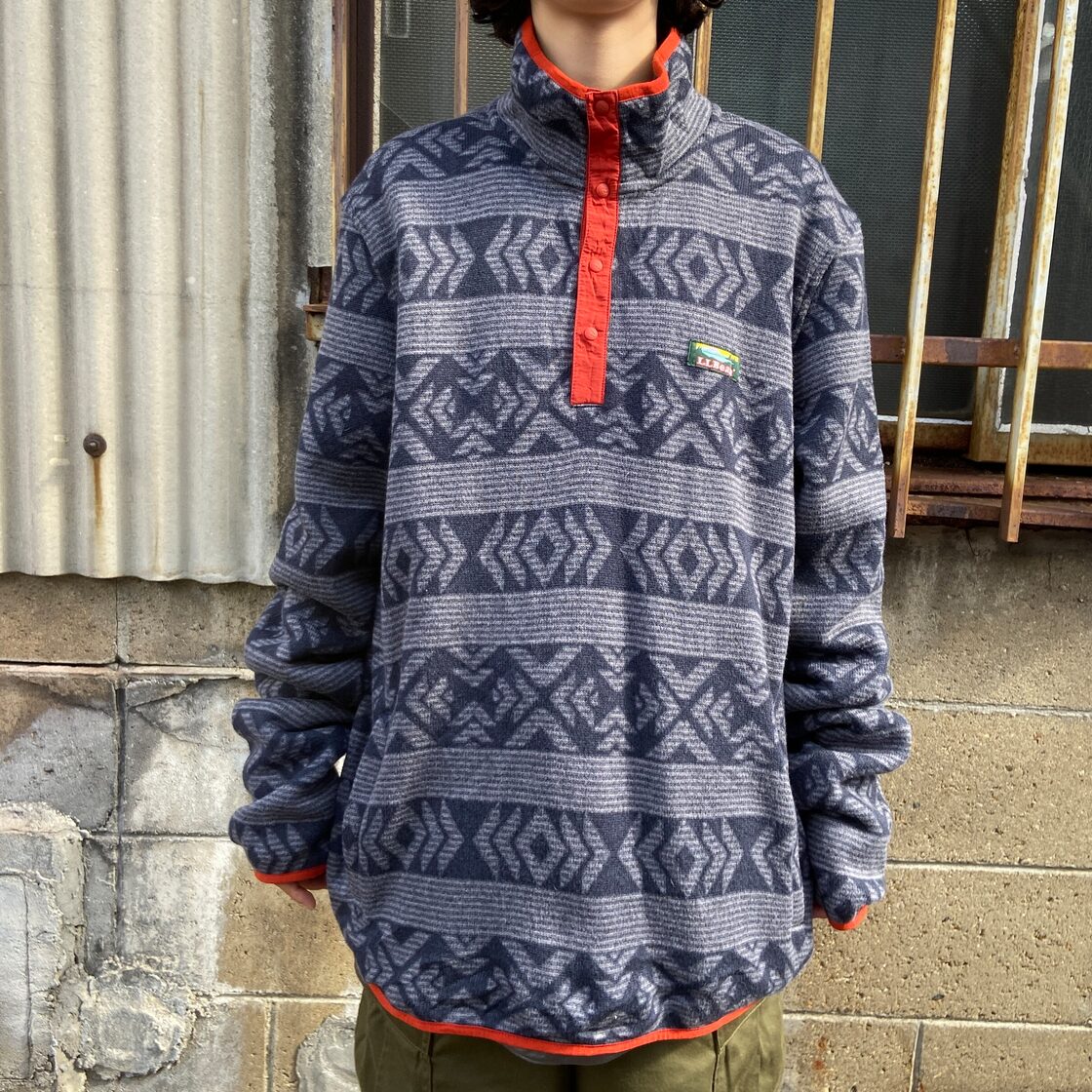 エルエルビーン 総柄 スナップT フリースプルオーバー メンズL 古着 
