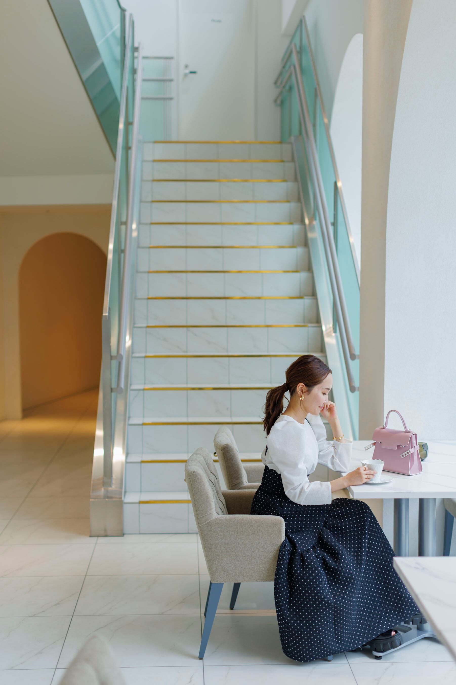 9/29(fri)21:00-Dot Jacquard suspenders skirt | Bluelea 