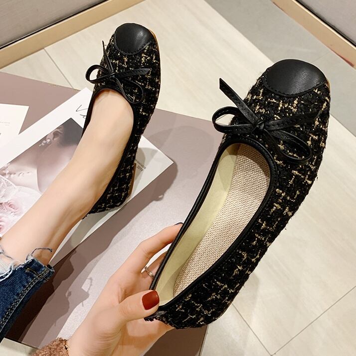 2color レディース シューズ パンプス リボン ツイード ローヒール バレーシューズ 歩きやすい 通勤 通学 ベージュ ブラック 黒 おしゃれ 春夏 春 夏 秋冬 秋 冬 ママ 代 30代 40代 デート お出かけ 韓国 トレンド かわいい 可愛い 大人