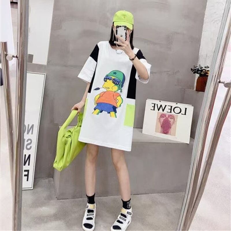 サマーラウンドネック半袖スリーブパターンTシャツ ルーズカラートップス ショート ハーフスリーブ 大きめサイズ 夏物 Oネック ミックスインファッション53951166218