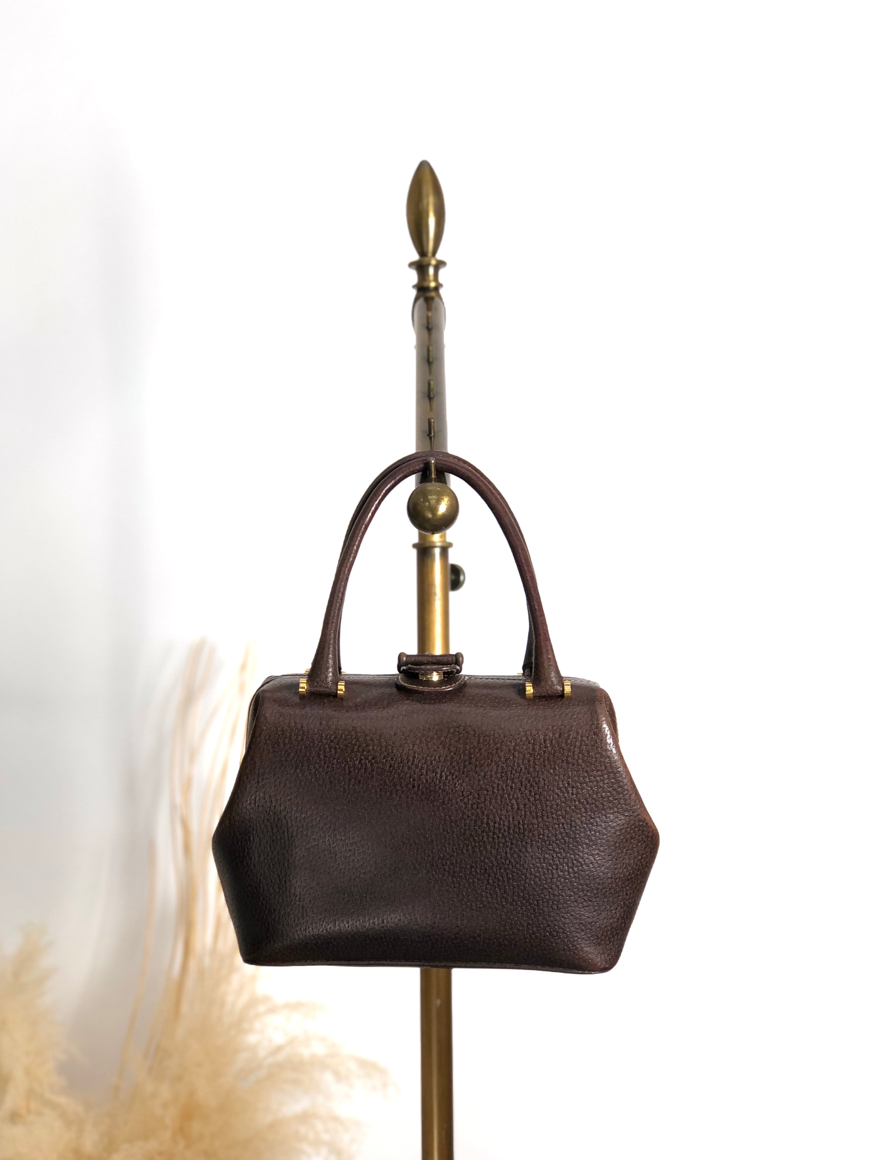 GUCCI グッチ ハンドバッグ ブラウン レザー がま口 vintage