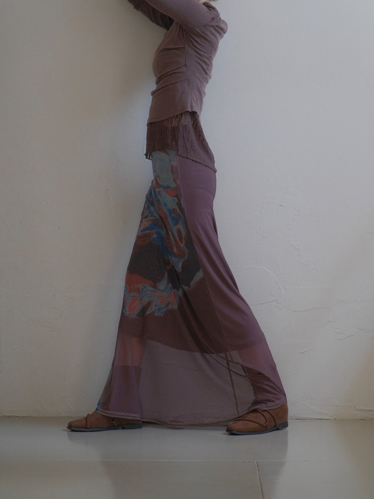 Art Graphic Sheer Skirt / WINE - 1