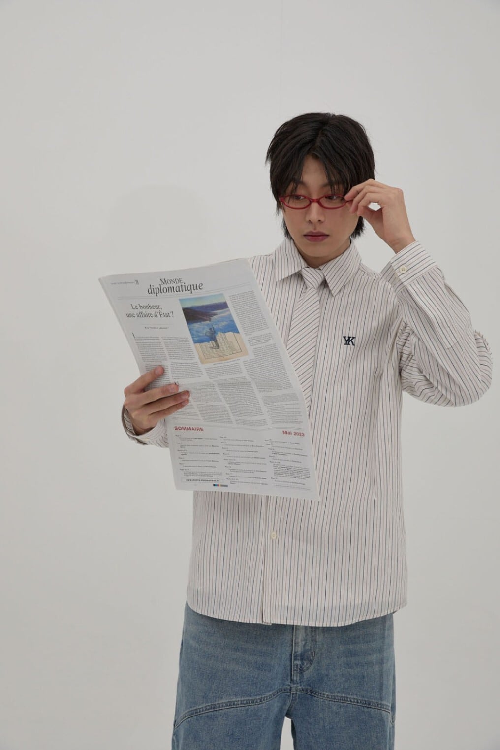 ★Wai Kei★送料込★韓国★大人気★正規品★シャツ★Tie shirts ☆QWER チョダン 着用!!【WAIKEI】Tie SET Stripe Shirt Ivory