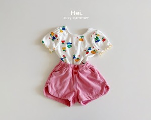 【Hei.】フラワープリントパフスリーブTシャツ  70~110cm