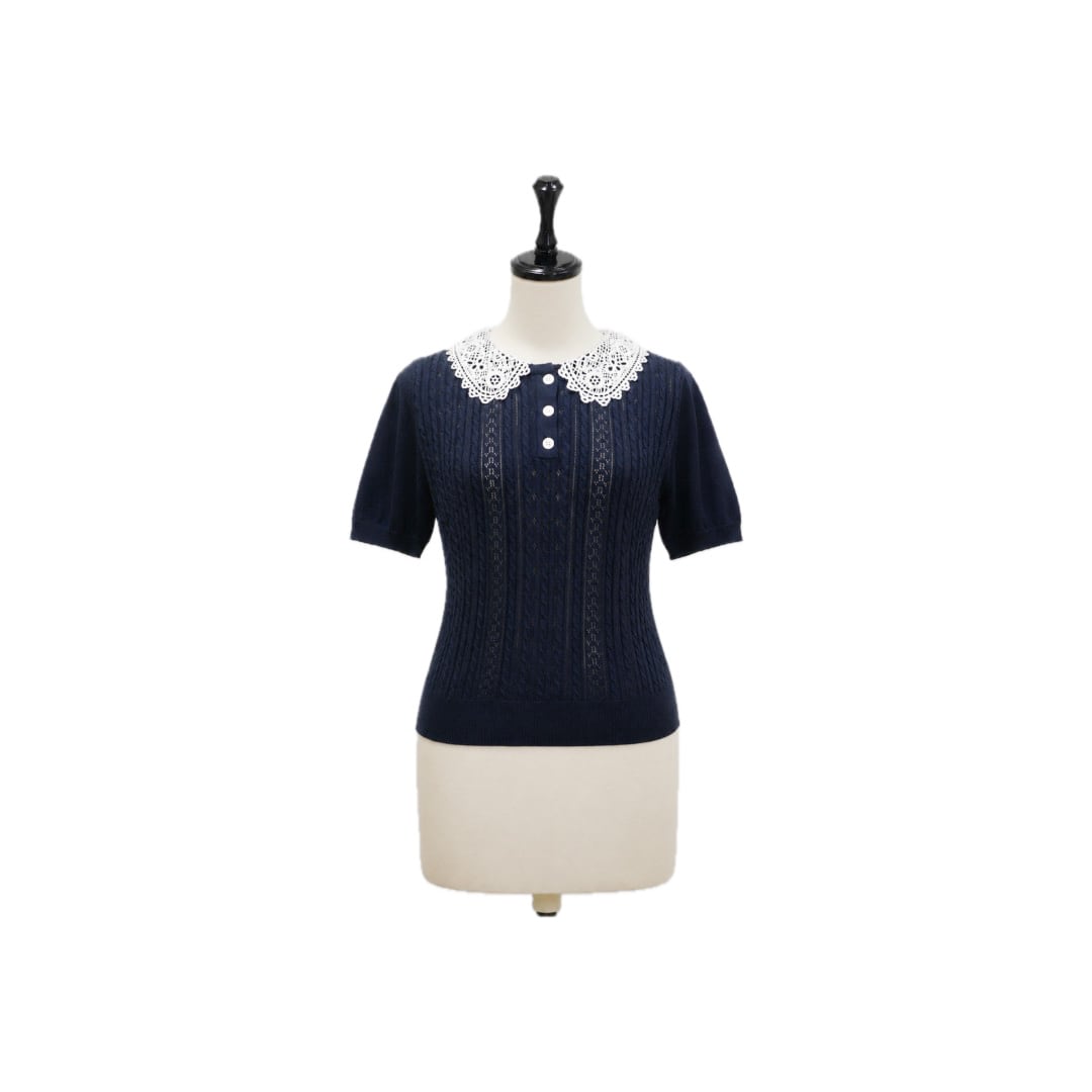 French lace collar polo knit