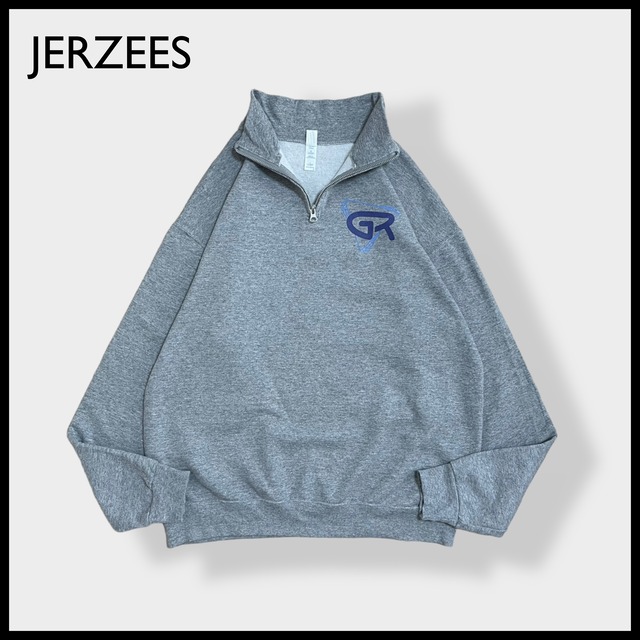 【JERZEES】GROOVE バックプリント ワンポイントロゴ ハーフジップ スウェット プルオーバー グレー L US古着