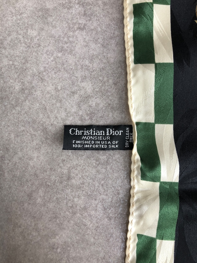 Christian Dior クリスチャン ディオール 船 スカーフ グリーン×ベージュ 羅針盤 シルク 地図 vintage ヴィンテージ オールド zszwrj