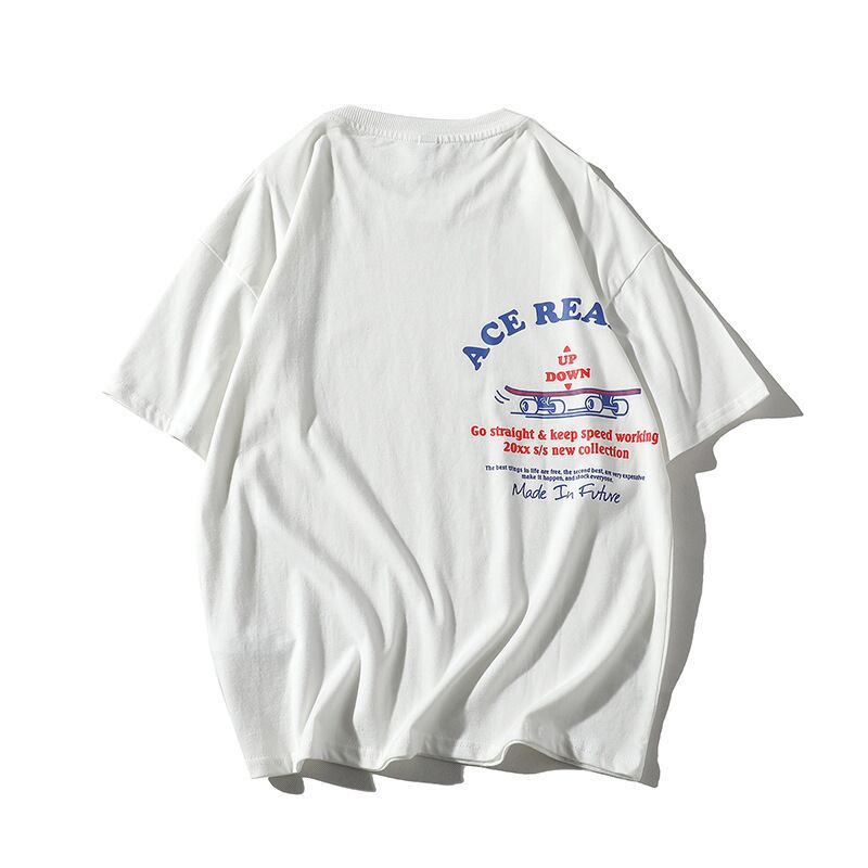 Clothes Road Vintage Summer ese Simple Letter Print T-shirt Men's Loose Round Neck Tee Street Youth ShortSleeve-アリババ ショート 半袖 ハーフスリーブ ストリート サマー 夏物 Oネック Tシャツ ビンテージ hip6-161169400682047