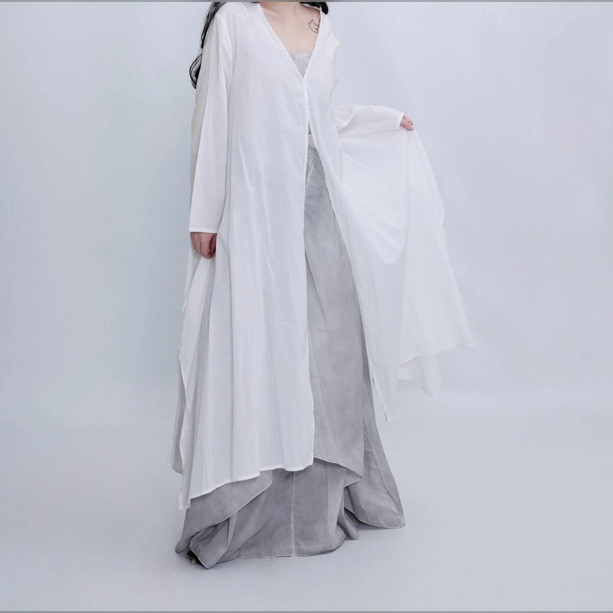 シアー Vネック ロング丈 カーディガン 1color JK0372