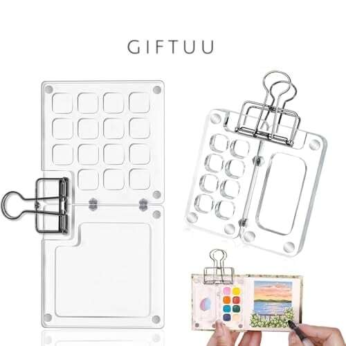 HY 203 . 絵の具パレット 水彩用 ミニ 8区画 15区画 透明 折り畳み 蓋