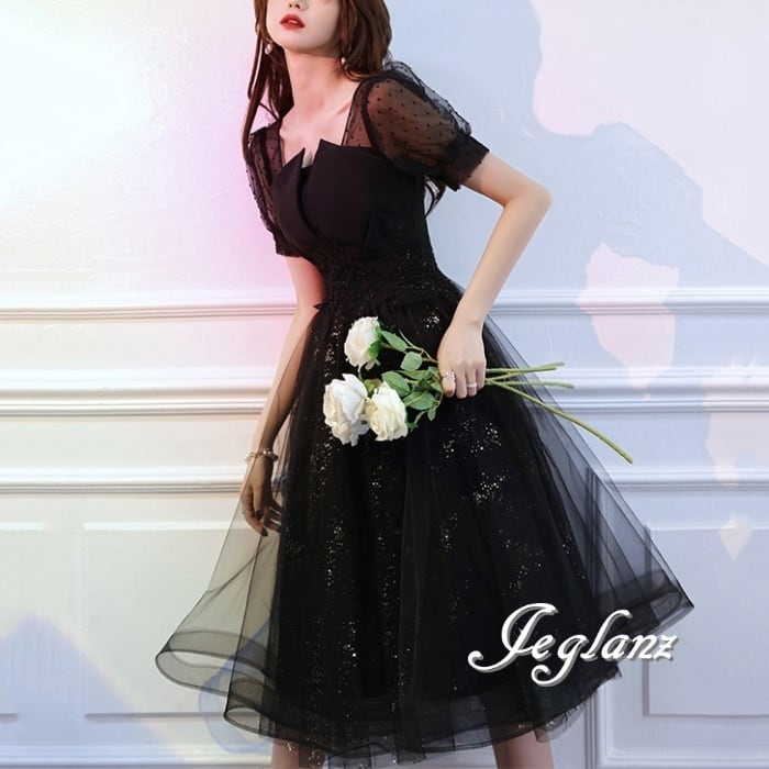 2色 パーティドレス ワンピース ドット 透け感 キラキラ 光沢感(M5125)ζ