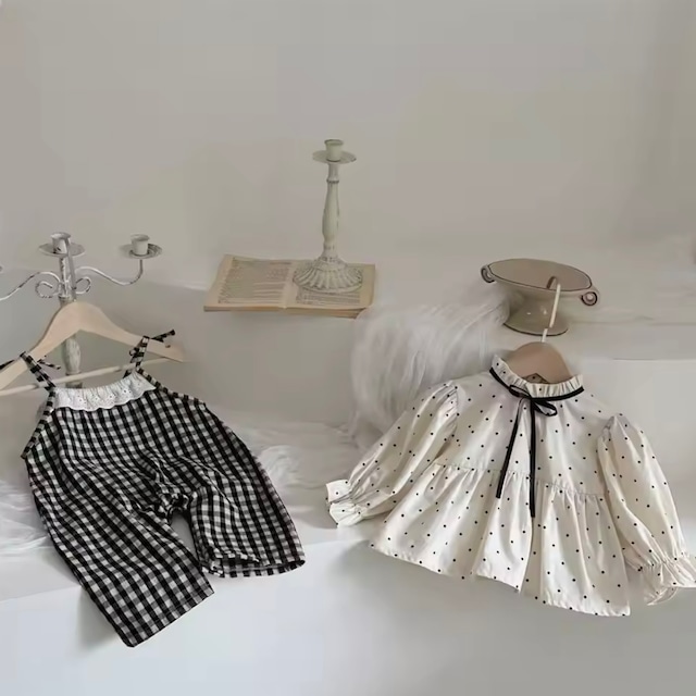 【取寄】カジュアルガーリーなレースフリル付きギンガムチェックサスペンダーパンツ