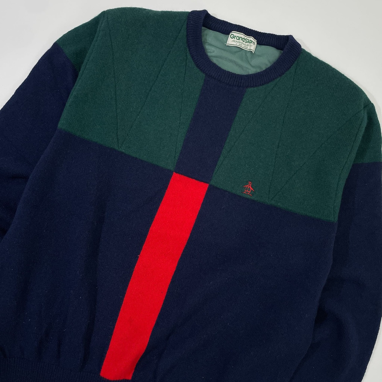 Grand Slam MUNSINGWEAR マンシング デザイン ウールニット セーター 2/ネイビー グリーン