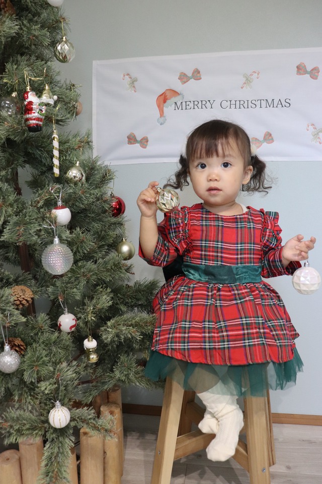 [即納100cm/110cm]Xmas check pattern dress