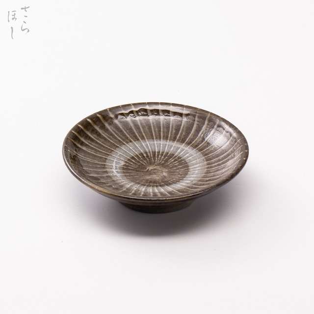 小鹿田焼 小袋窯 3寸皿 打ち刷毛目 茶 直径約9.5cm 豆皿 陶器 和食器 民藝