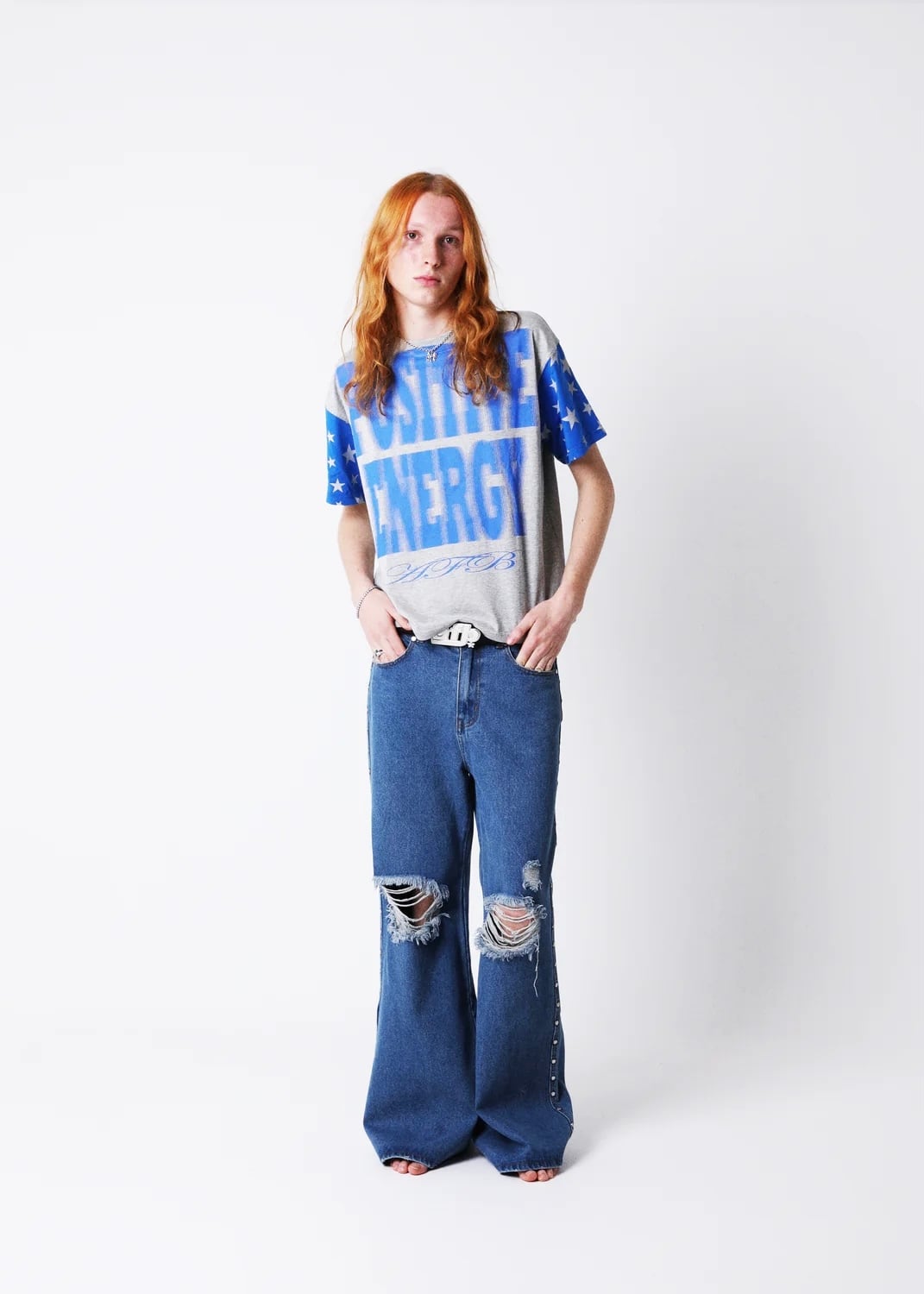 AFB BAGGY DAMAGED STUDDED DENIM PANTS