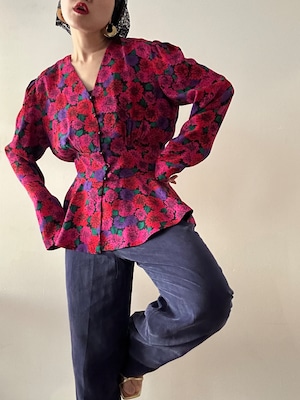 90s Vintage Silk Floral Blouse Jacket