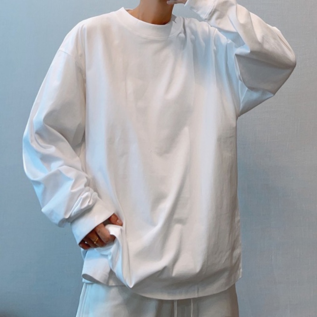 ラウンドネック無地ビッグロングTシャツ　913