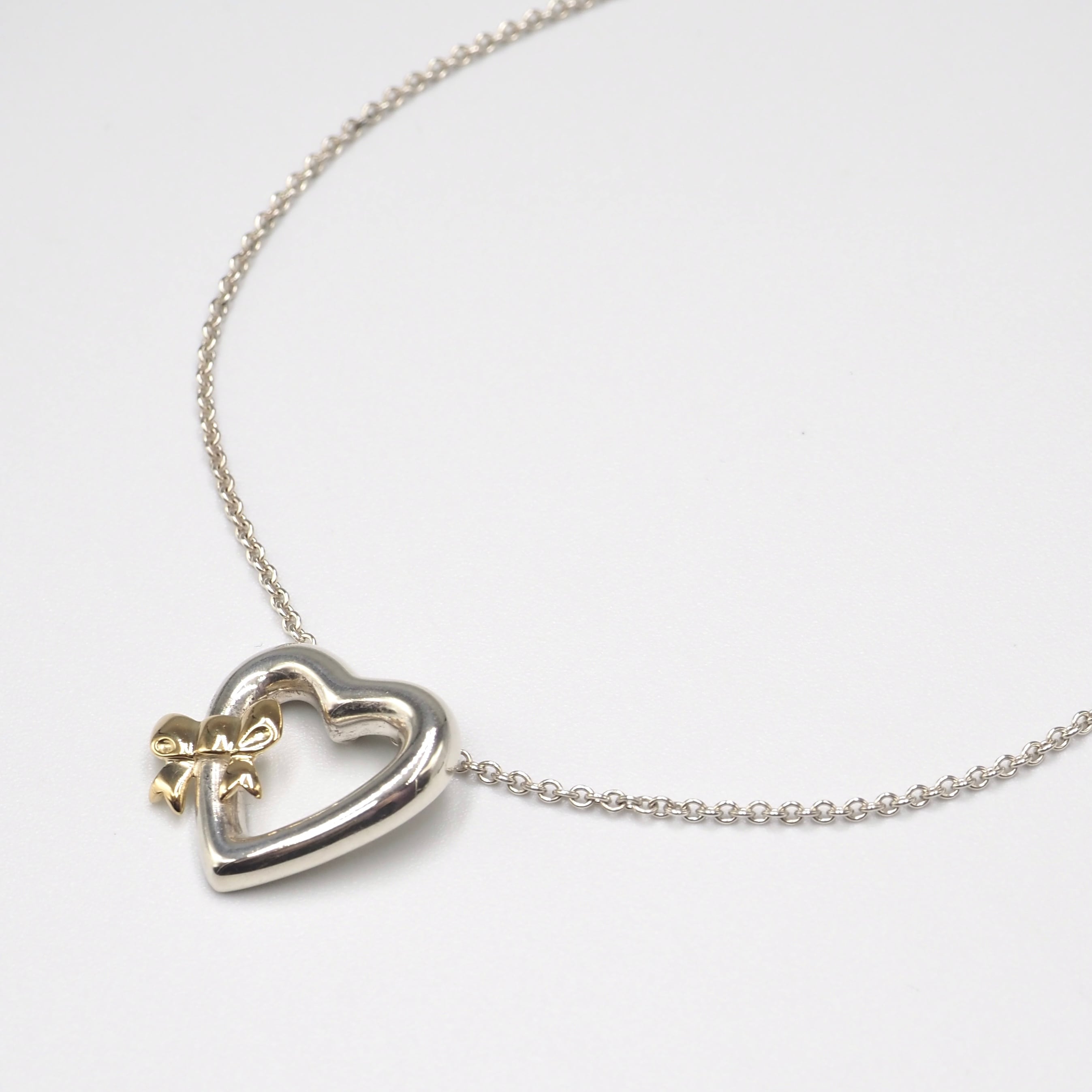Tiffany&Co. ハート ウィズ ボウ ネックレス シルバー925 K18 ティファニー