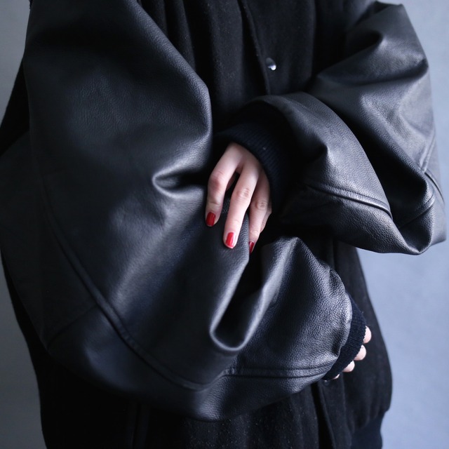 leather sleeve switching design XXXL over size stadium blouson