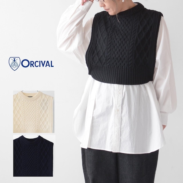 ORCIVAL [オーチバル・オーシバル] W CREW NECK CABLE CAPE [OR-D0063FMC] クルーネックケーブルベスト・ケープ・ニットベスト・ジレ・無地・LADY'S [2023AW]