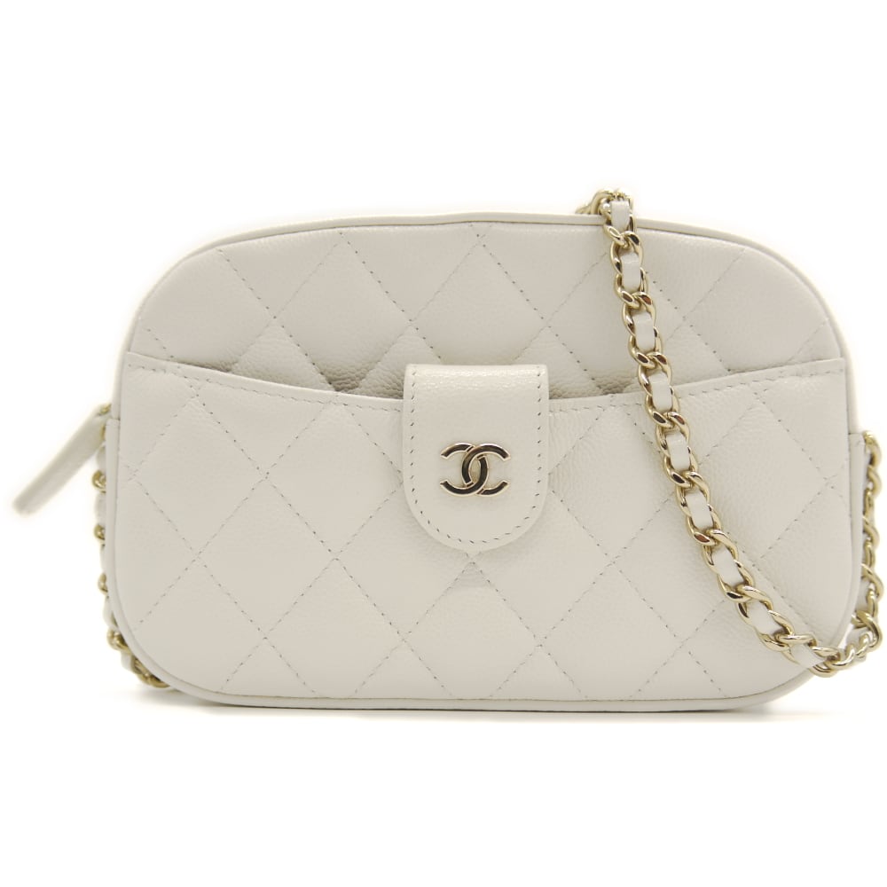 CHANEL　マトラッセ　キャビアスキン　 ショルダーバッグ　ホワイト　正規品 CHANEL シャネル 白 キャビアスキン ミニマトラッセ シングルフラップ