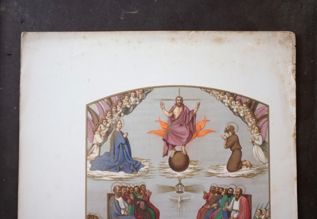 19世紀 France 蛍光オレンジクピドと聖者たちの会議図版