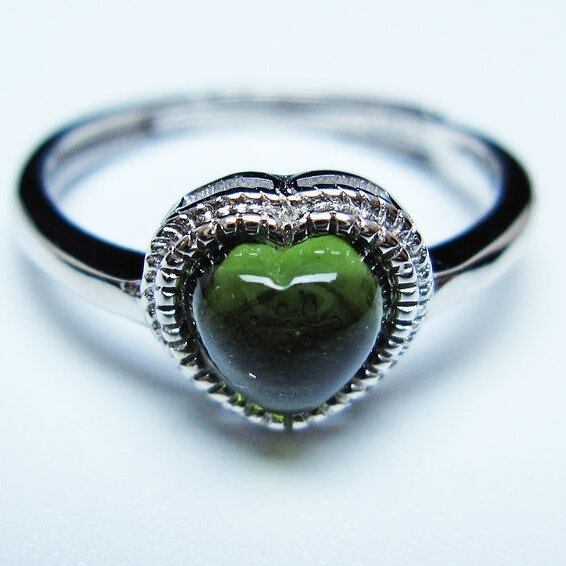 モルダバイト リング モルダウ石 指輪 ハート フリーサイズ 12号 一点物 メール便可 [M便 1/20] 199-598