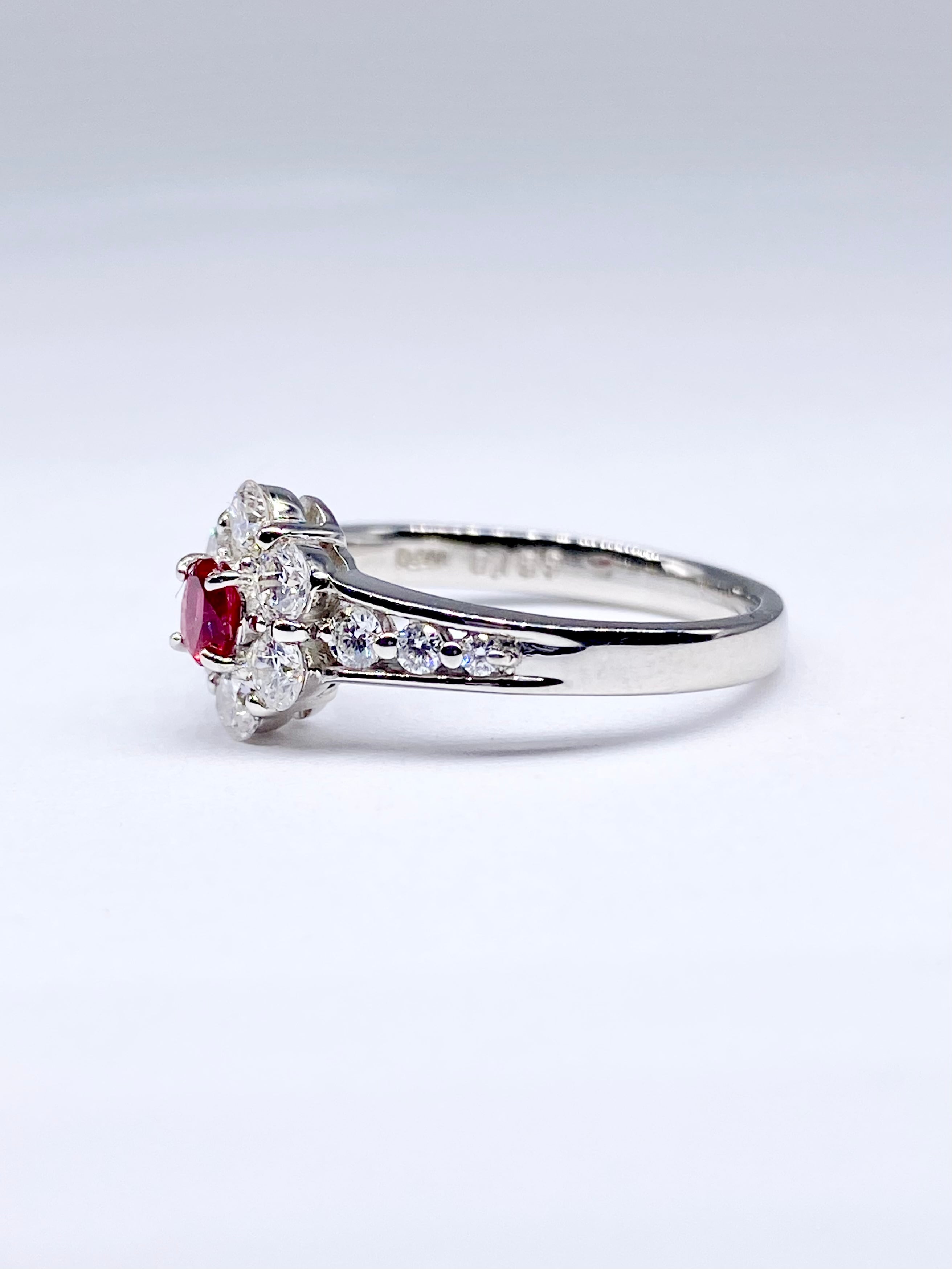 Pt900 ルビーリング 7号 0.90ct⁄0.50ct ダイヤモンド 0.24ct Pt900 