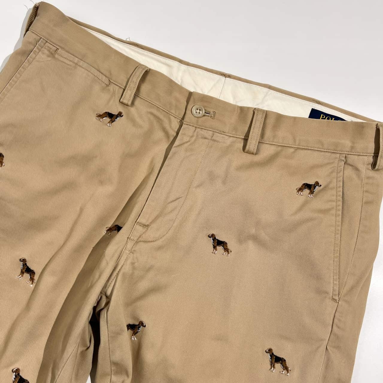Polo Ralph Lauren ポロ ラルフローレン SLIM FIT 犬刺繍 アニマル コットン チノパン 34/32/ベージュ系 メンズ