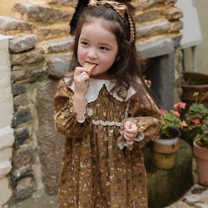 秋レトロ花柄レースカラーワンピース3色