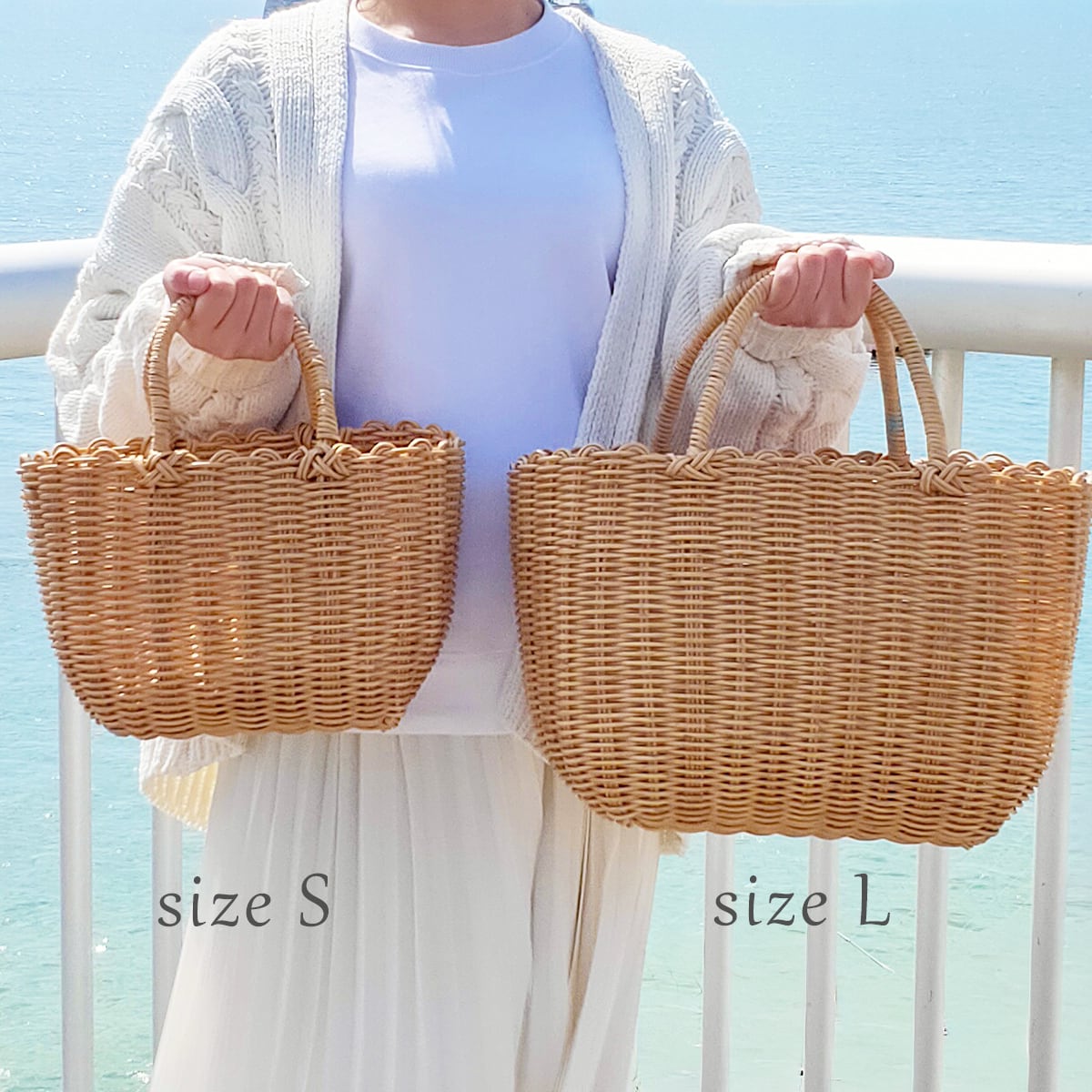 洗える 天然素材みたいな かごバッグ L お散歩バッグ プールバッグ