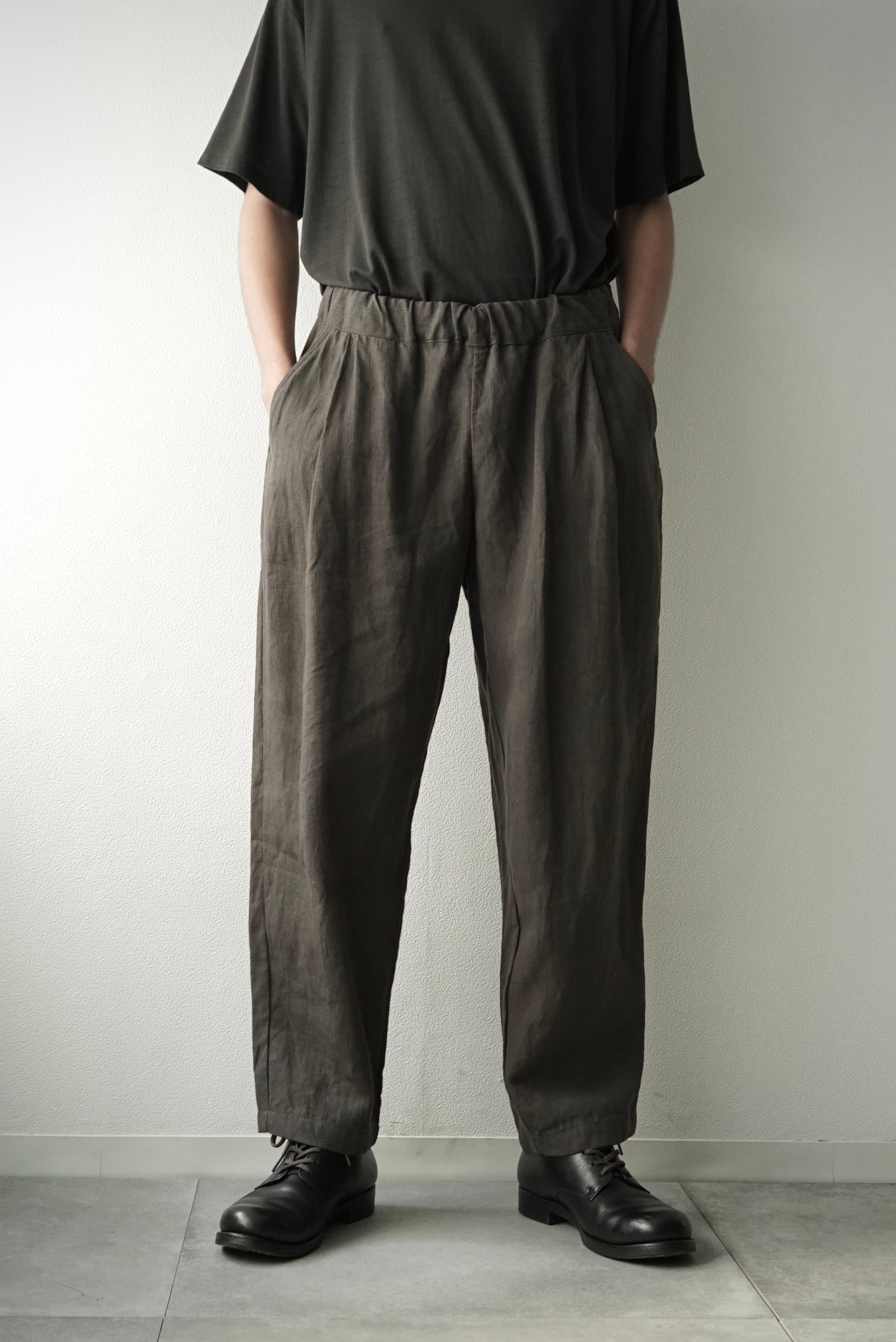 <SAMPLE>High Count Linen Herring Bone / P/T Easy Pants (ASH BROWN)