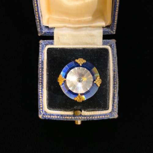 Blue and clear pointed glass ring