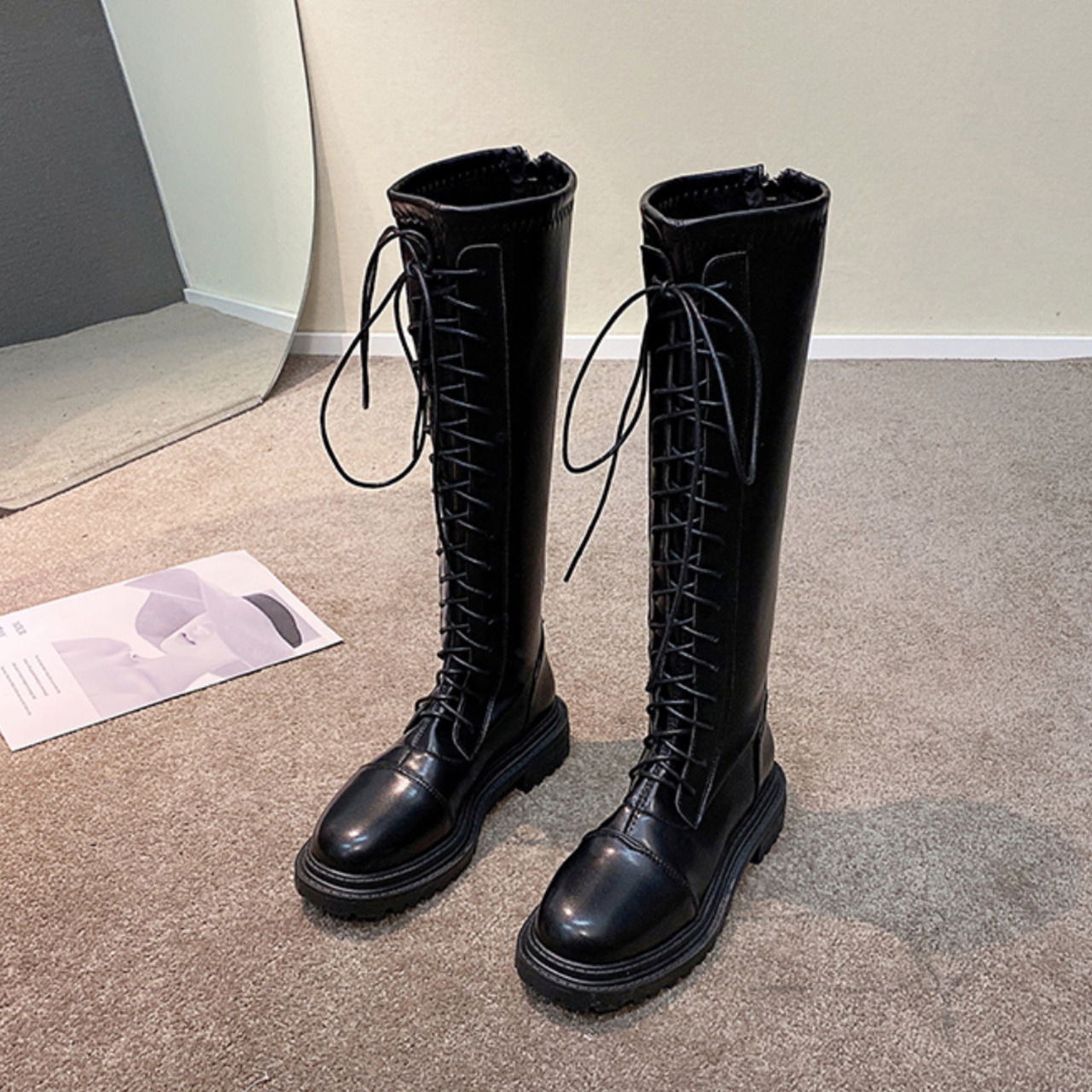 レースアップロングブーツ LK582