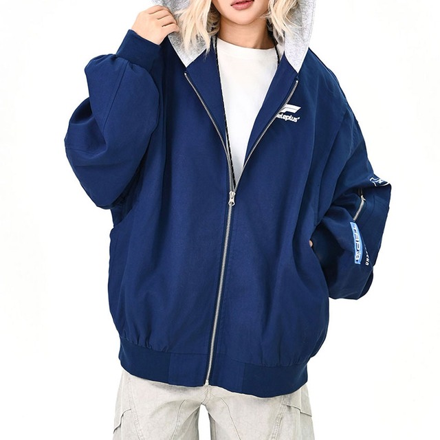 アスレチックロゴミックスフーデッドブルゾン 2col   R01444