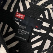 リネン混 DIESEL ディーゼル デザイン 総柄 半袖シャツ M/ブラック×ホワイト メンズ