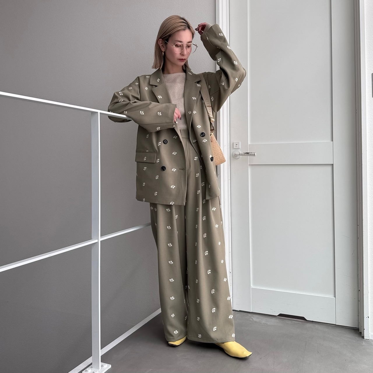 ミニフラワー刺繍オーバーJK/ピスタチオ