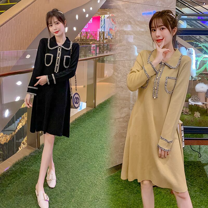 【新作】【送料無料】 マタニティドレス2019秋冬バージョンプラスサイズのマタニティドレスファッションビッグラペルAラインルーズマタニティドレス-アリババ 大きめサイズ オータム 秋物 ウィンター 冬物 expec235204634464