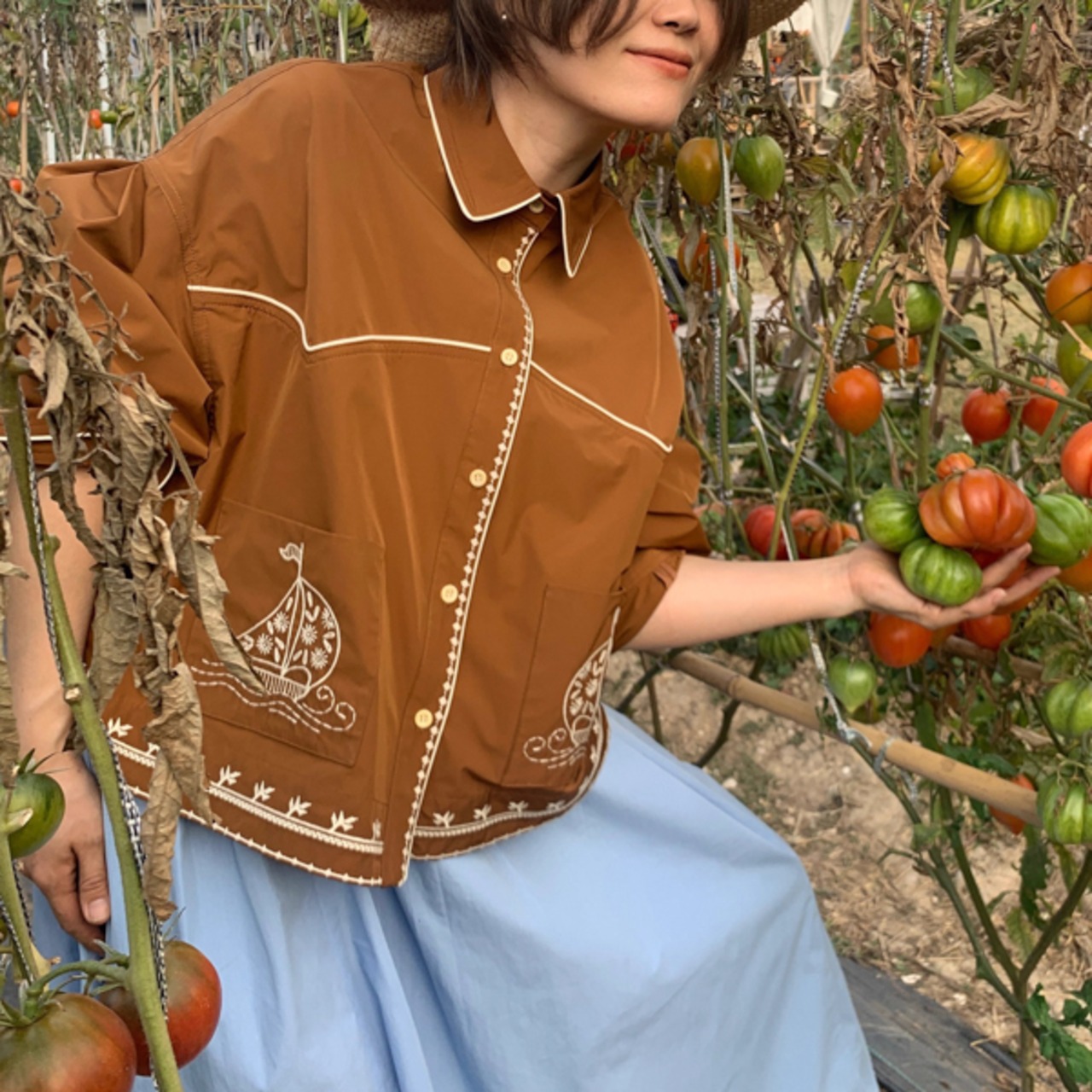 【3color】帆船と旅する陽だまりバルーンシャツ 《W0158》